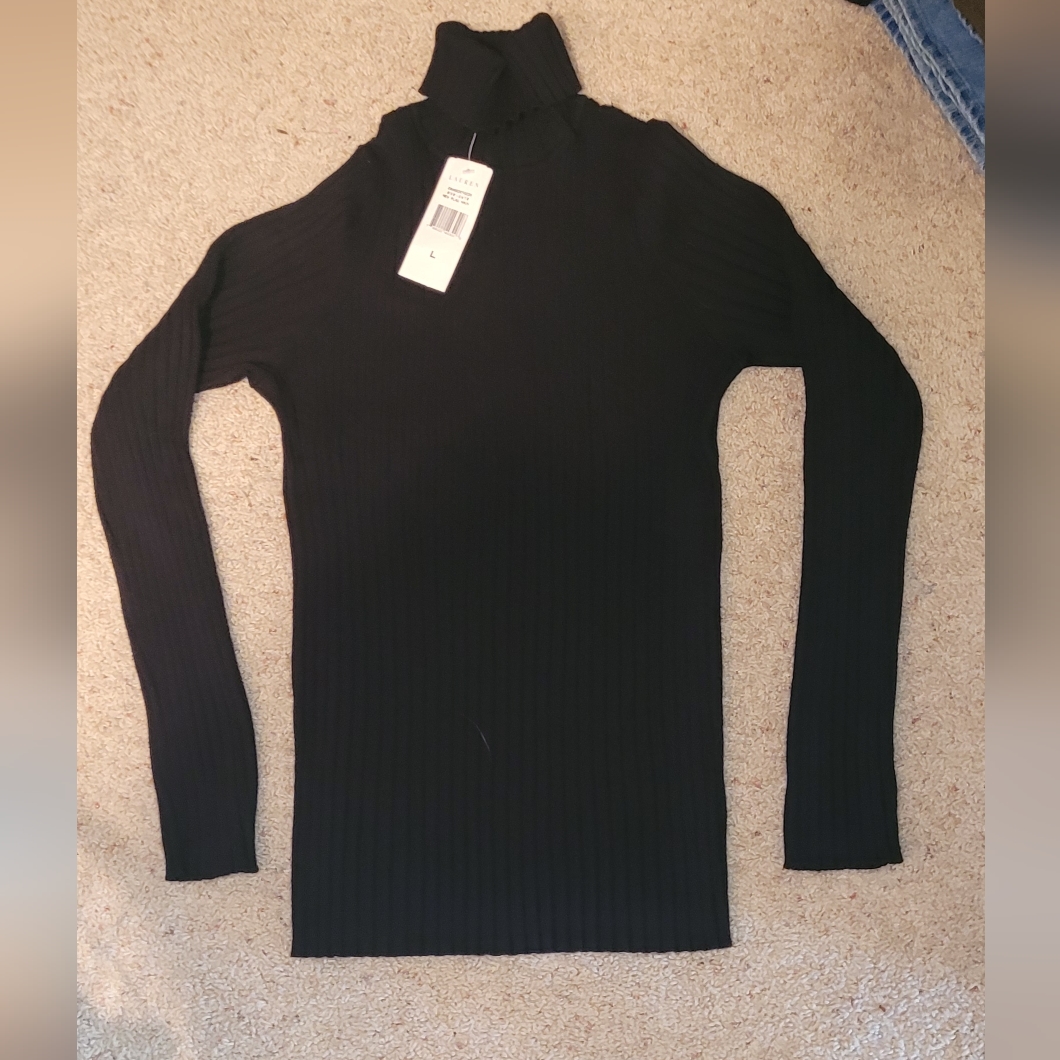 New Ralph Lauren Black Ribbed Turtle Neck Large Womens New